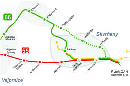 Sch�ma veden� linek 55 a 66, b�ezen 2020